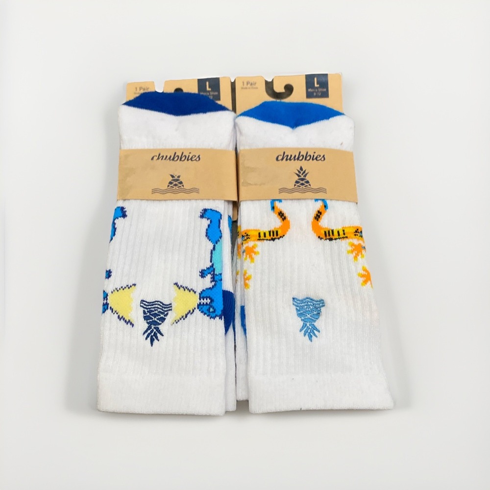 Chubbies All Day socks mens sz L 8-12 white Roaring Dinos/Blizzard Lizards NWT